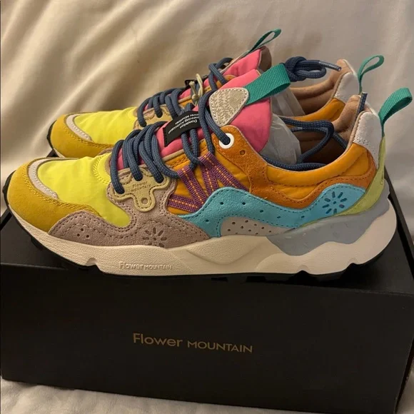 NWT Flower Mountain YAMANO 3 Yellow Light Lime Pink Suede Trainers - Picture 14 of 16